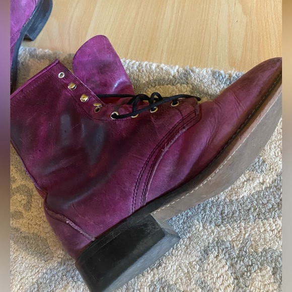 Genuine leather high quality purple lace up roper boots - Picture 8 of 9